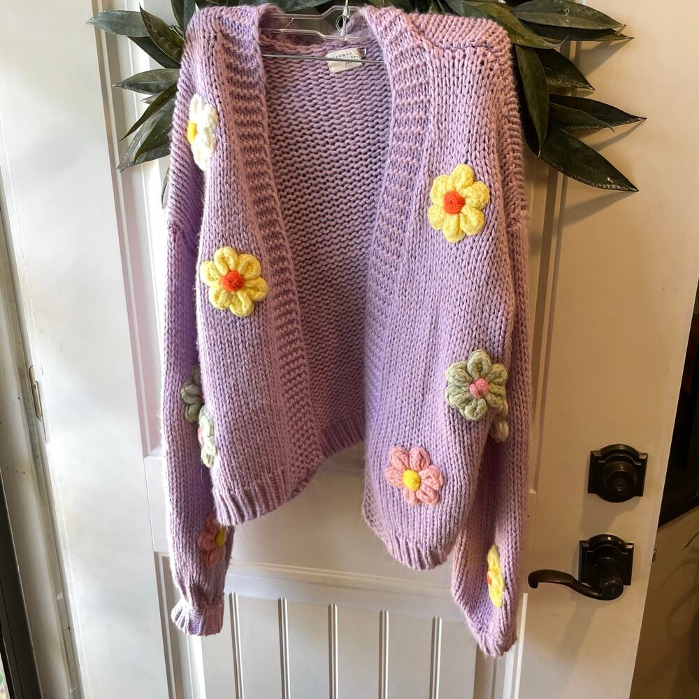 Dreamers by debut 3d purple knit flower cardigan womens M/L